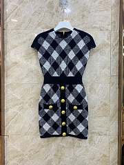 Balmain Buttoned Vichy Tweed Short Dress - 1