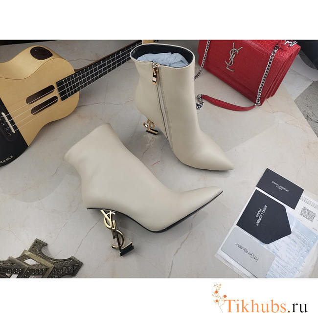 YSL Opyum White Heel Ankle Boots  - 1