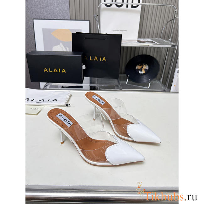 Alaia Patent Leather Le Couer Mules 90 White Brown - 1
