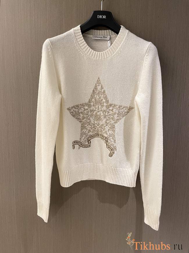 Dior Embroidered Sweater Ecru Cashmere - 1