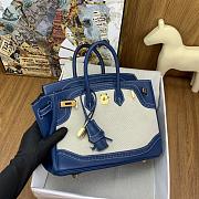 Hermes Birkin 25 Bag Blue Canvas 25cm - 6