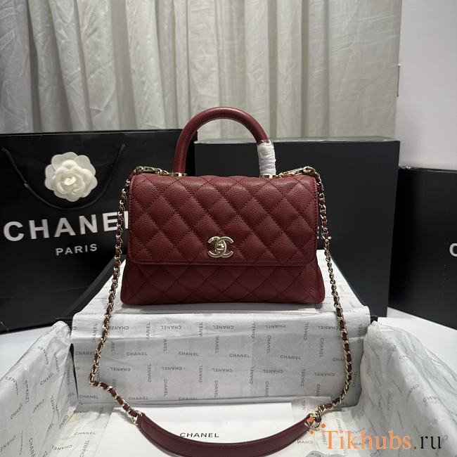 Chanel Coco Top Handle Red Wine Caviar Gold 24x14x10cm - 1