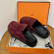 Hermes Red Wine Suede Slides - 2