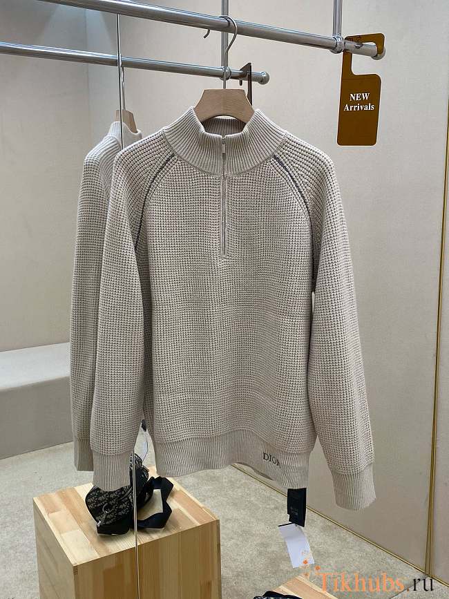Dior Zip Collar Sweater White Virgin Wool Knit - 1