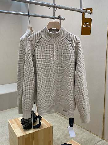 Dior Zip Collar Sweater White Virgin Wool Knit