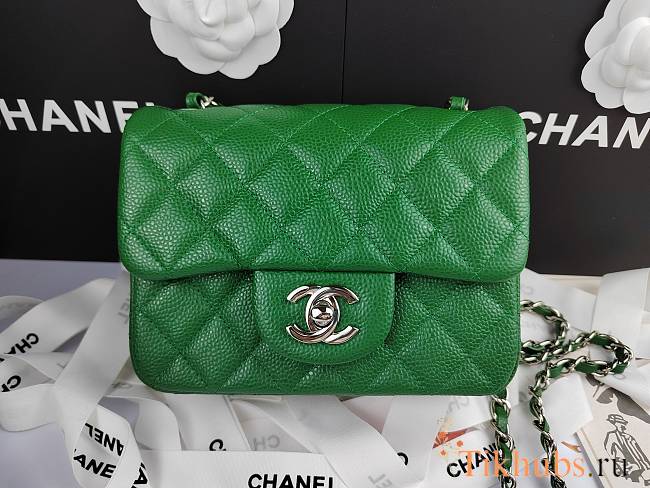 Chanel Mini Flap Bag Green Caviar Silver 17cm - 1