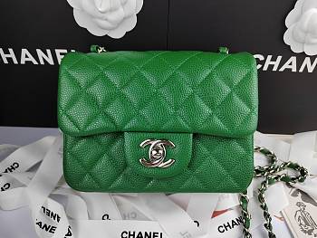Chanel Mini Flap Bag Green Caviar Silver 17cm