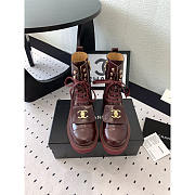 Chanel CC Short Boots Gold Logo Print Lambskin Red Wine - 3