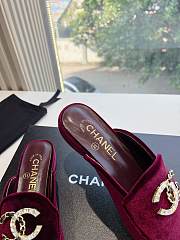 Chanel Velvet Red Wine Slides - 4