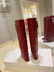Givenchy Shark Lock Leather Knee-high Boots Red Wine - 4
