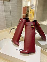 Givenchy Shark Lock Leather Knee-high Boots Red Wine - 3