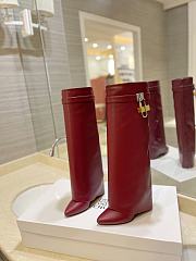 Givenchy Shark Lock Leather Knee-high Boots Red Wine - 2