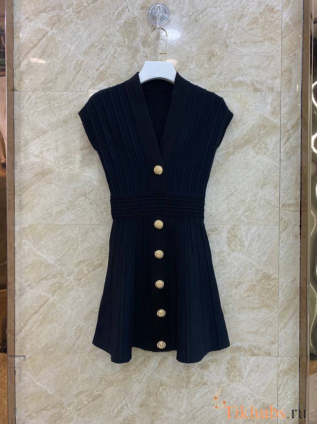 Balmain Short Velvet Black Dress  - 1