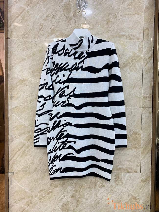 Balmain Striped Love Letter Jacquard Knit Dress - 1