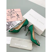 Manolo Blahnik Hangisi 90mm Satin Pumps Green - 5