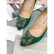 Manolo Blahnik Hangisi 90mm Satin Pumps Green - 2