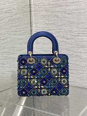 Dior Small Lady Bag Calfskin Satin Blue 20cm - 5