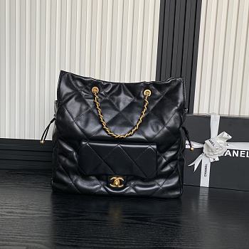 Chanel Shopping Bag Lambskin Gold Black 34x36x12cm