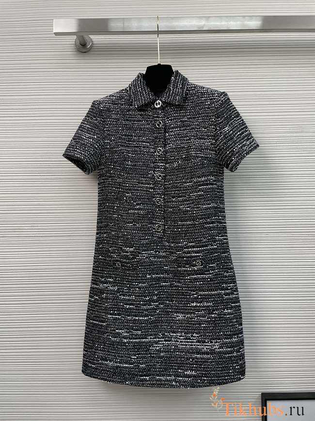 Gucci Short Striped Tweed Lamé Dress - 1