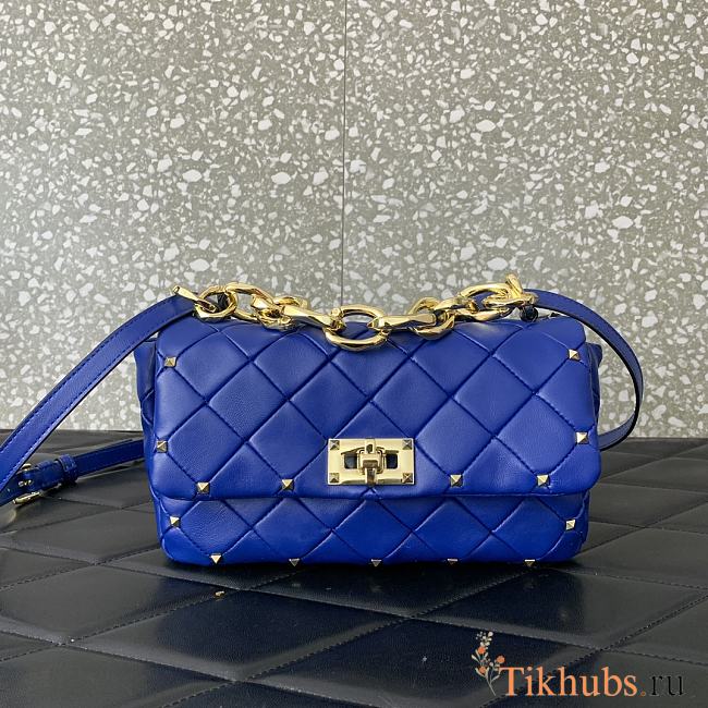 Valentino Garavani Rockstud Spike Nappa Bag Blue 23x17x7cm - 1