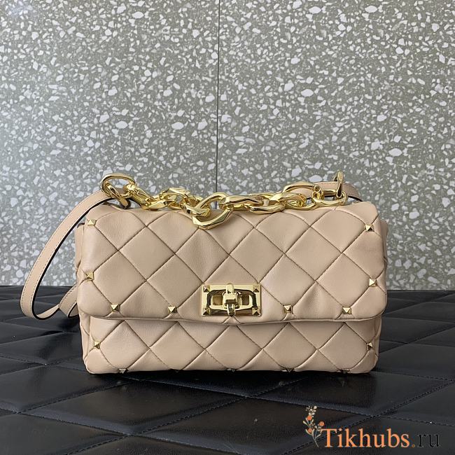 Valentino Garavani Rockstud Spike Nappa Bag Beige 23x17x7cm - 1