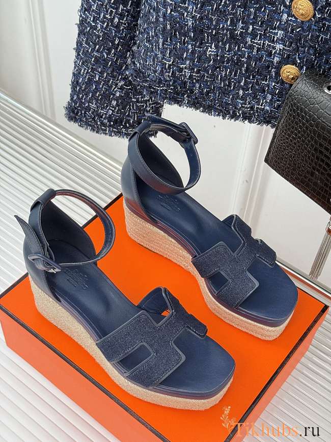 Hermes Elda Espadrille Sandal Blue Denim  - 1