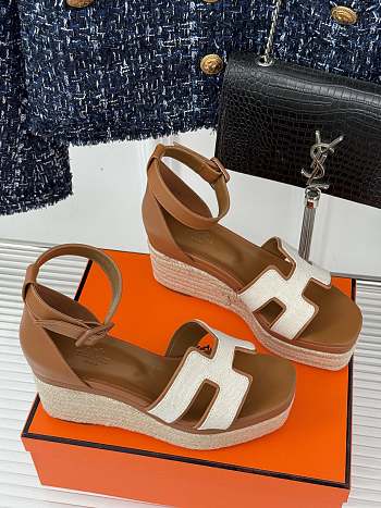 Hermes Elda Espadrille Sandal Brown White 