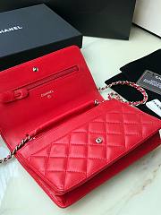 Chanel Wallet On Chain Woc Red Lambskin Silver 19x12x3.5cm - 6