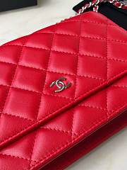 Chanel Wallet On Chain Woc Red Lambskin Silver 19x12x3.5cm - 5