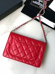 Chanel Wallet On Chain Woc Red Lambskin Silver 19x12x3.5cm - 4