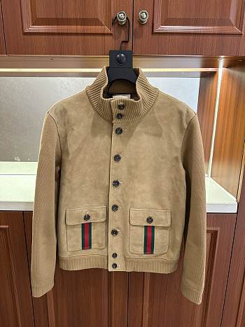 Gucci Suede Bomber Jacket With Web Camel 