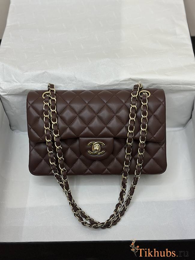 Chanel Flap Bag Dark Brown Lambskin Gold 23cm - 1