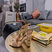Fendi Delfina Beige FF Leather Sandals Heel 10cm - 4