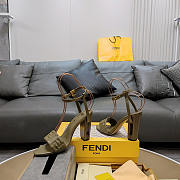 Fendi Delfina Green FF Leather Sandals Heel 10cm - 5