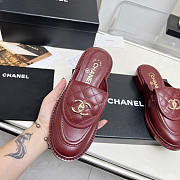 Chanel CC Logo Leather Sildes Burgundy - 3