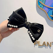 Chanel Bow Hair Clip Pearl Satin Black - 4