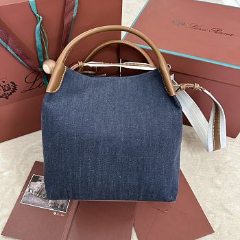Loro Piana Large Bale Blue Denim Bag 24x20x27cm