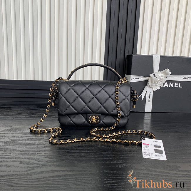 Chanel Flap Bag With Top Handle Black 22x23.5x6cm - 1