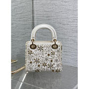 Dior Lady Dior Latte Satin Embroidered White Resin Pearl 17cm - 6