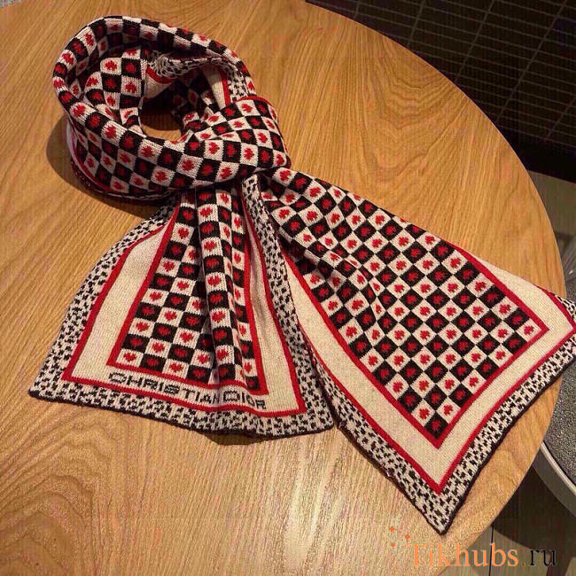 Dior Classic Heart Scarf Red Black 30x180cm - 1
