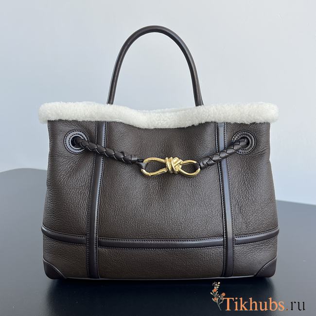 Bottega Veneta Andiamo Medium Leather Shearling Top Handle Bag 32.5x24x12cm - 1