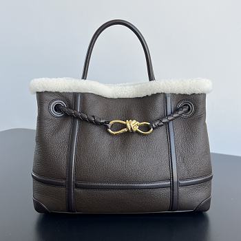Bottega Veneta Andiamo Medium Leather Shearling Top Handle Bag 32.5x24x12cm