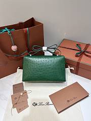 Loro Piana Extra Bag L27 Ostrich Leather Green Silver 27x10x16cm - 5