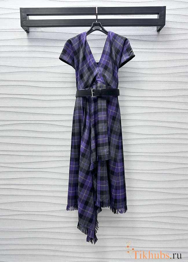 Dior Mid-Length Belted Dress Purple - 1