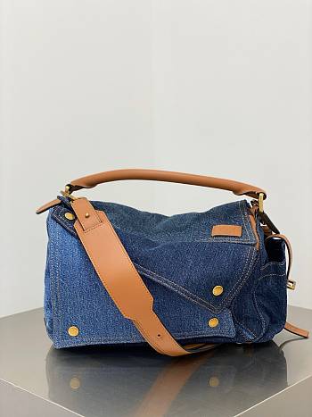  Loewe Puzzle Tan Blue Medium Denim Bag 29x12x19cm