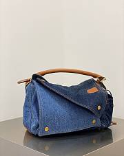  Loewe Puzzle Tan Blue Medium Denim Bag 29x12x19cm - 3
