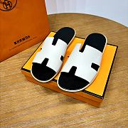 Hermes White Black Slides  - 5