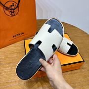 Hermes White Black Slides  - 4