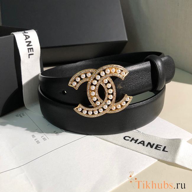 Chanel Black Belt Gold 3cm - 1