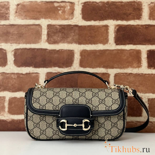Gucci Horsebit 1955 Soft Small Top Handle Bag Black Beige 22.5x12.5x5.5cm - 1